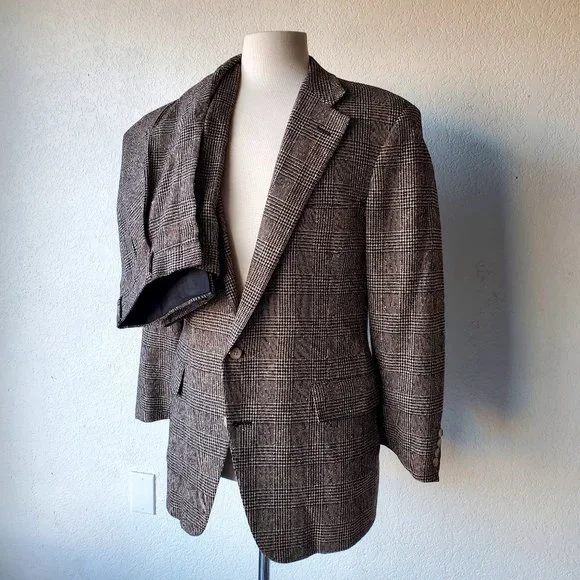 Polo Ralph Lauren Vintage Glenn Plaid Tweed Wool 2 Piece Mens Retro Suit 42R/34 - Picture 2 of 14